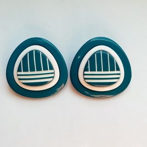 Vintage 80s Teal Round Disc Earrings NWT